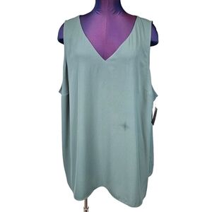 NWT Nine West Dusty‎ Teal V-Neck Chiffon Sleeveless Blouse Size 3X Women's